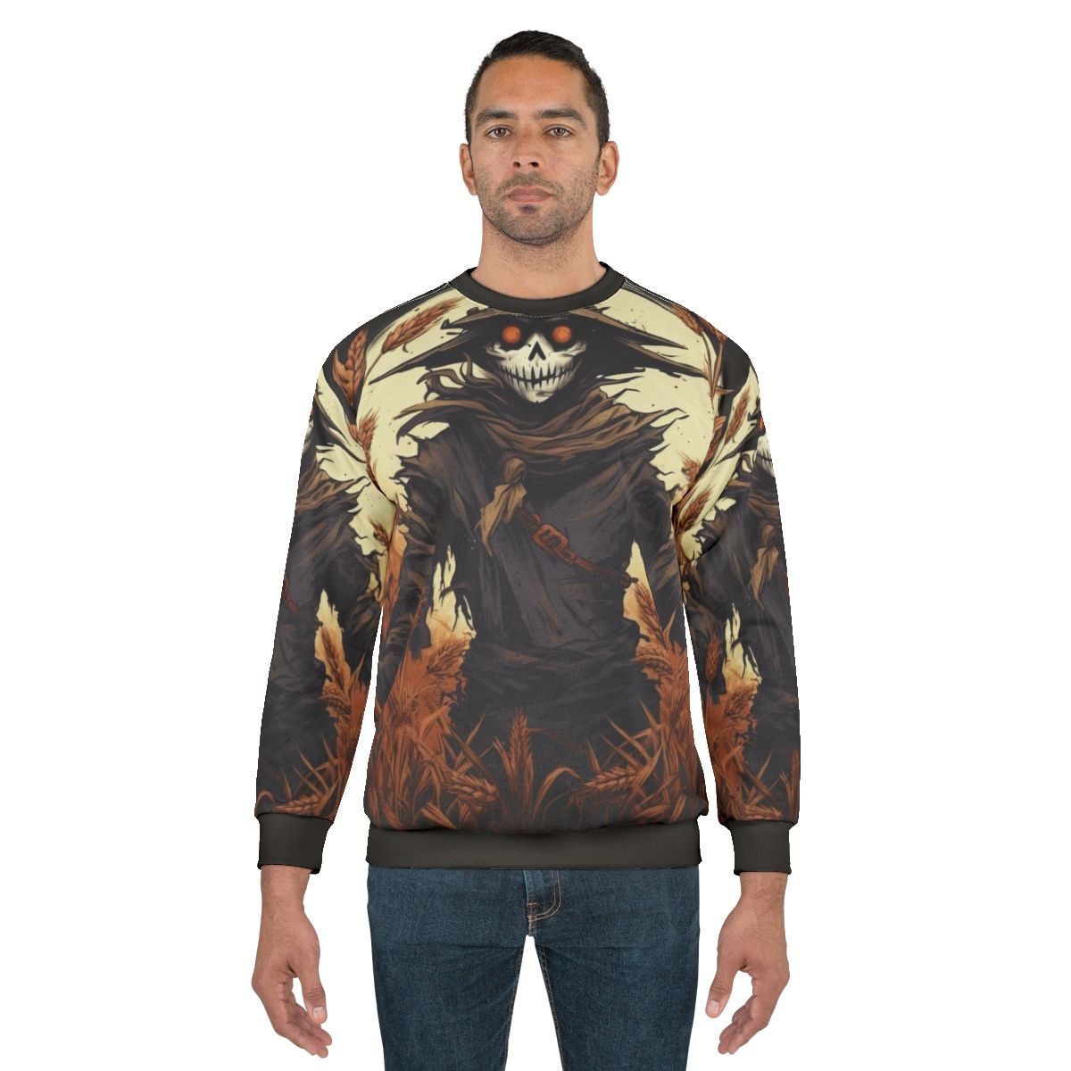 Scarecrow Halloween sweatshirt with folktale and legend inspired design
