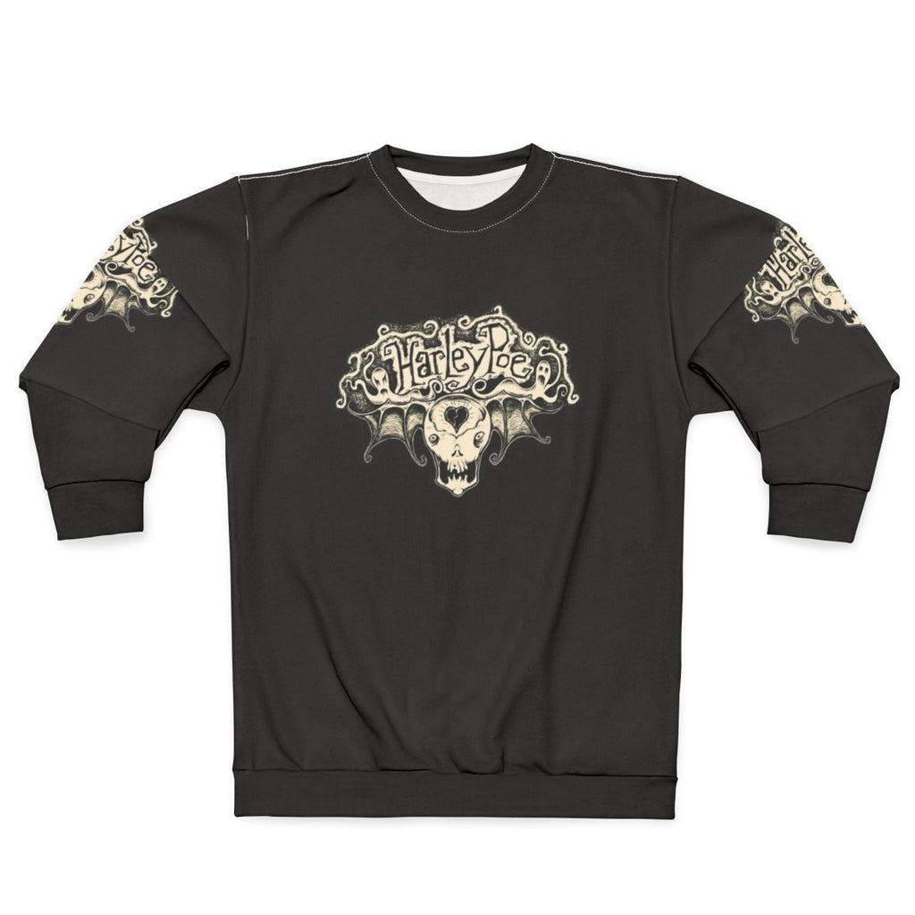 Scared Harley Skull Poe Wings Sweatshirt featuring the Harley Poe logo and artwork