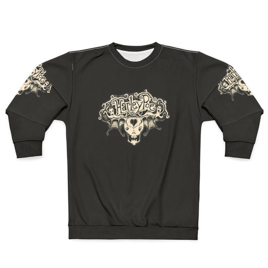Scared Harley Skull Poe Wings Sweatshirt featuring the Harley Poe logo and artwork