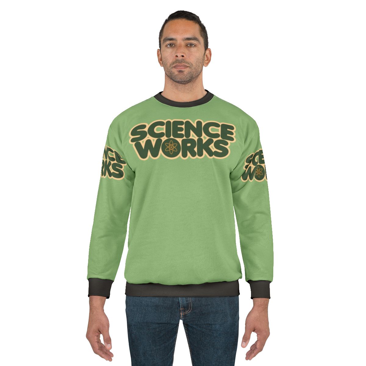 Science Works Sweatshirt, featuring a design for science enthusiasts and climate change awareness