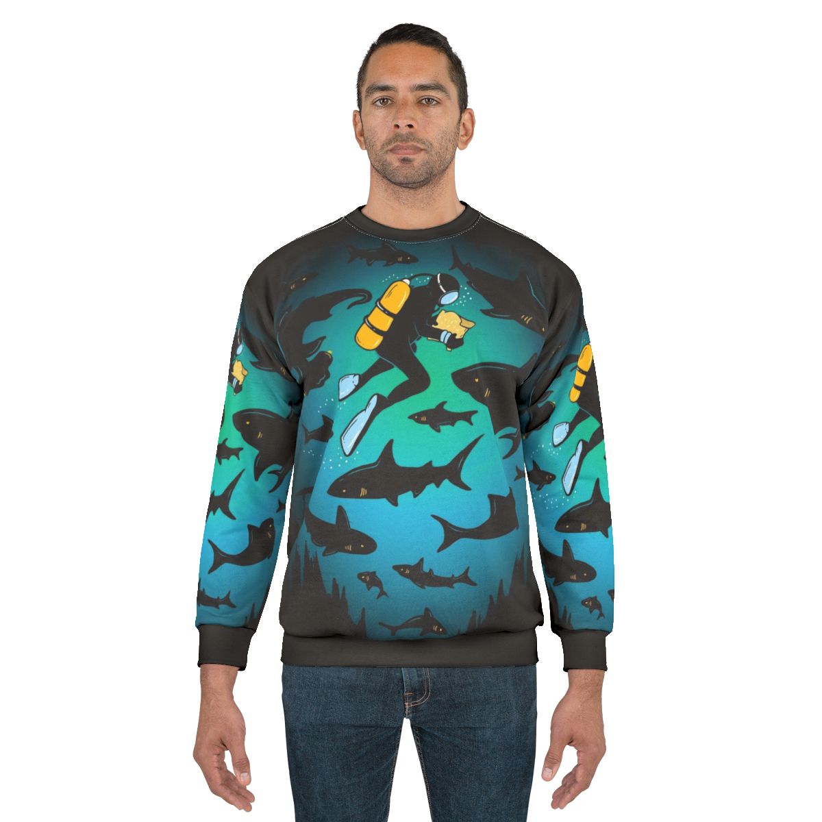 Screwed funny shark and diver illustration sweatshirt
