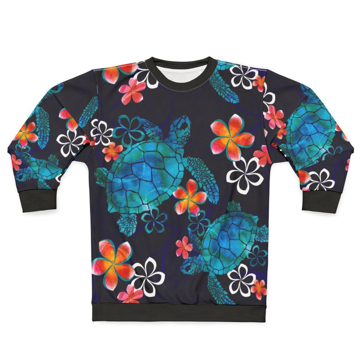 Watercolor sea turtle with tropical flowers sweatshirt