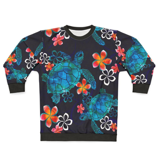 Watercolor sea turtle with tropical flowers sweatshirt