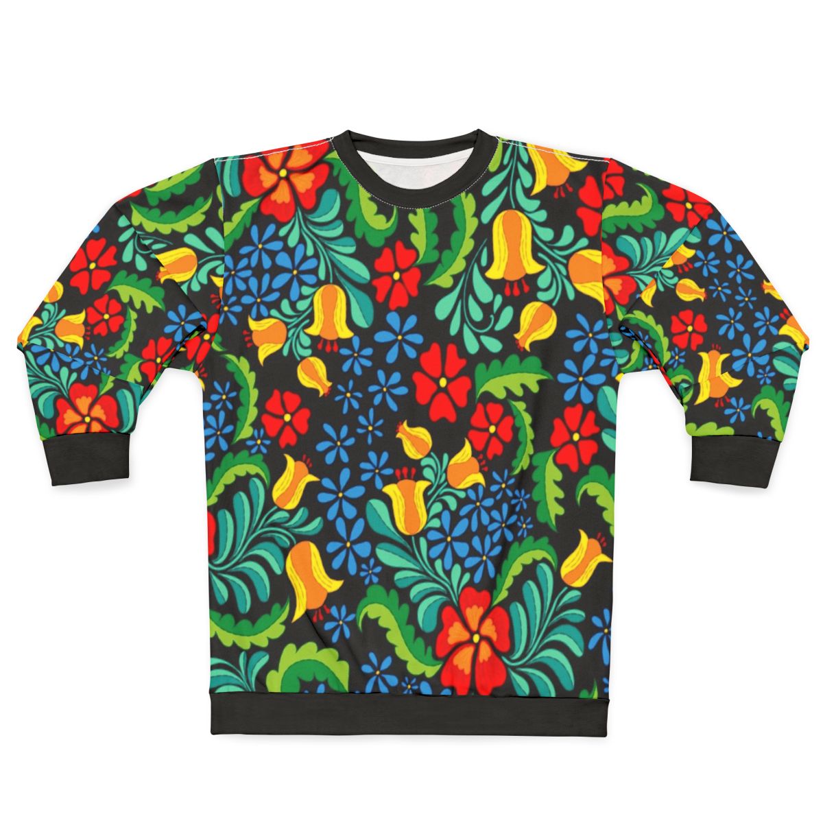 Ethnic Mexican Sweatshirt with Vibrant Abstract Floral Pattern