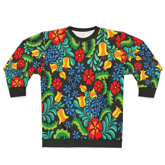 Ethnic Mexican Sweatshirt with Vibrant Abstract Floral Pattern