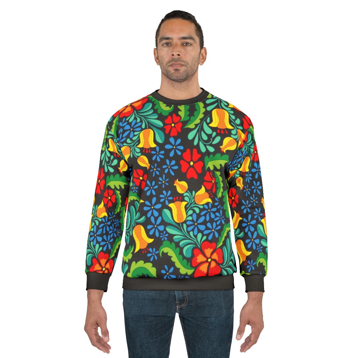 Ethnic Mexican Sweatshirt with Vibrant Abstract Floral Pattern