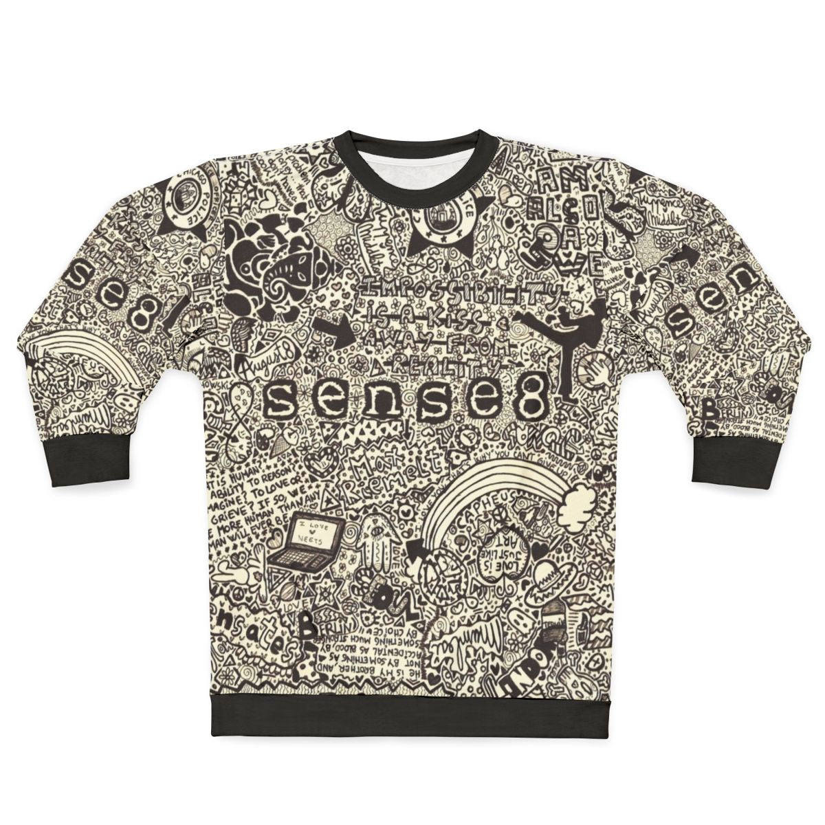 Sense8 sweatshirt featuring characters and quotes from the Netflix TV show