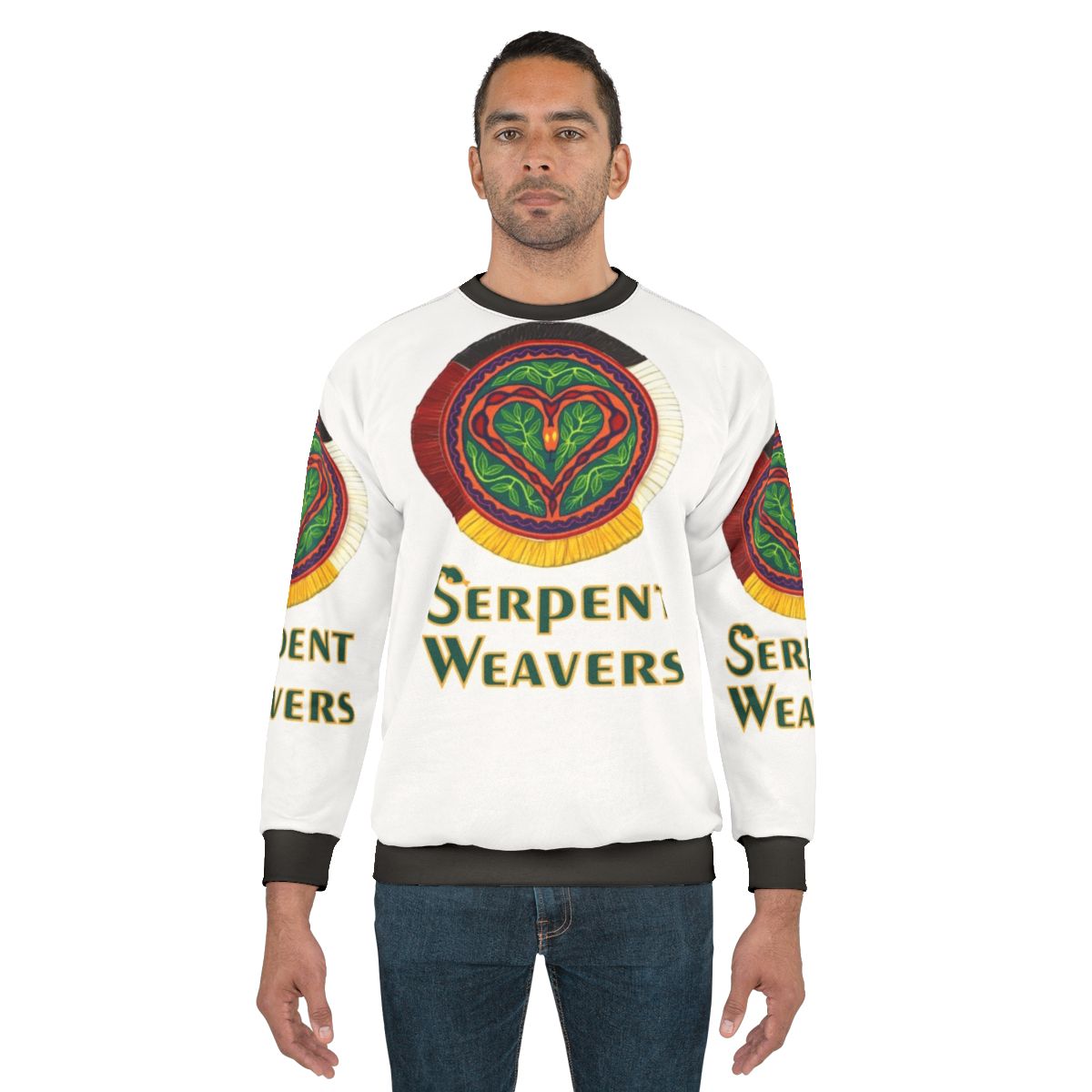 Serpent Weavers logo sweatshirt with drum graphic