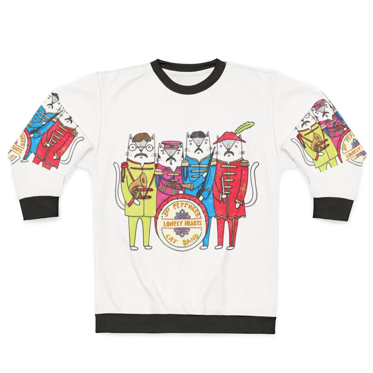Sgt Peppurr's Lonely Hearts Cats Band Sweatshirt featuring a playful, music-themed design