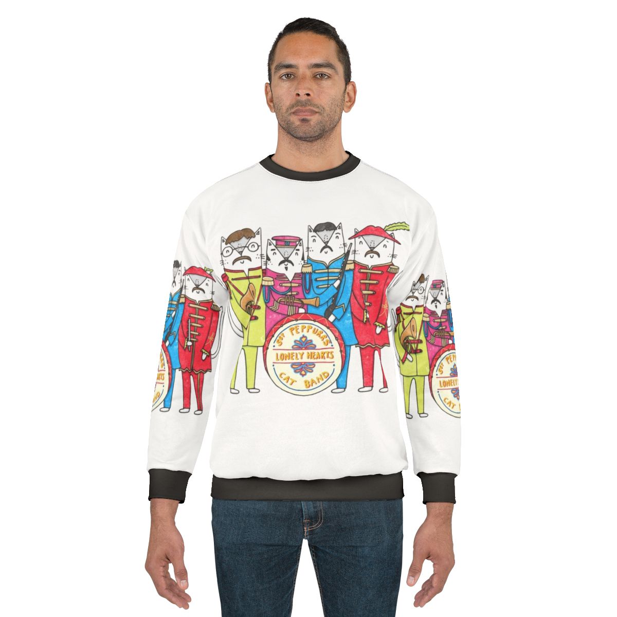 Sgt Peppurr's Lonely Hearts Cats Band Sweatshirt featuring a playful, music-themed design
