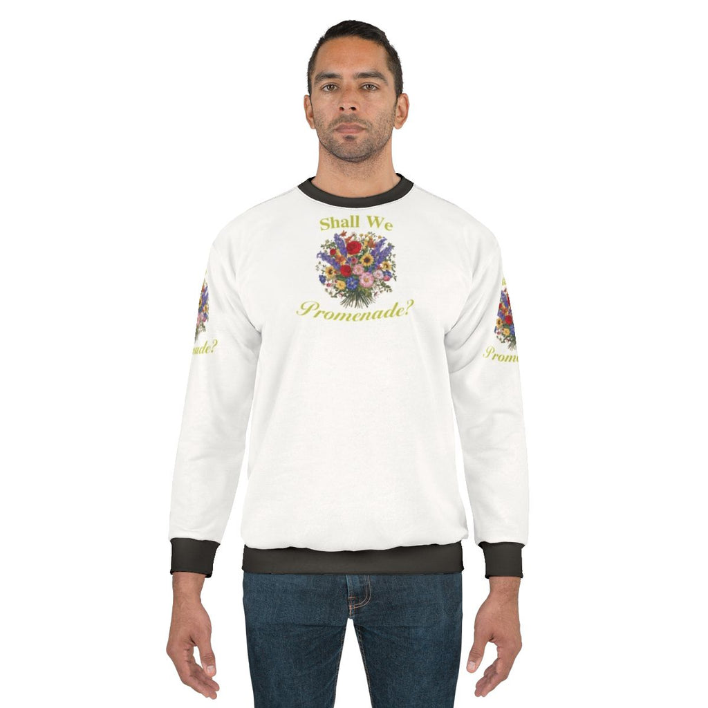 Bridgerton Sweatshirt with Floral "Shall We Promenade" Quote