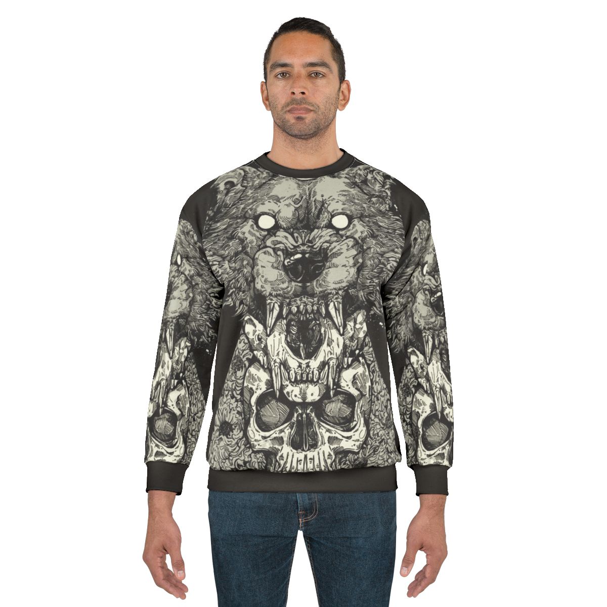 Black graphic sweatshirt with a skull design