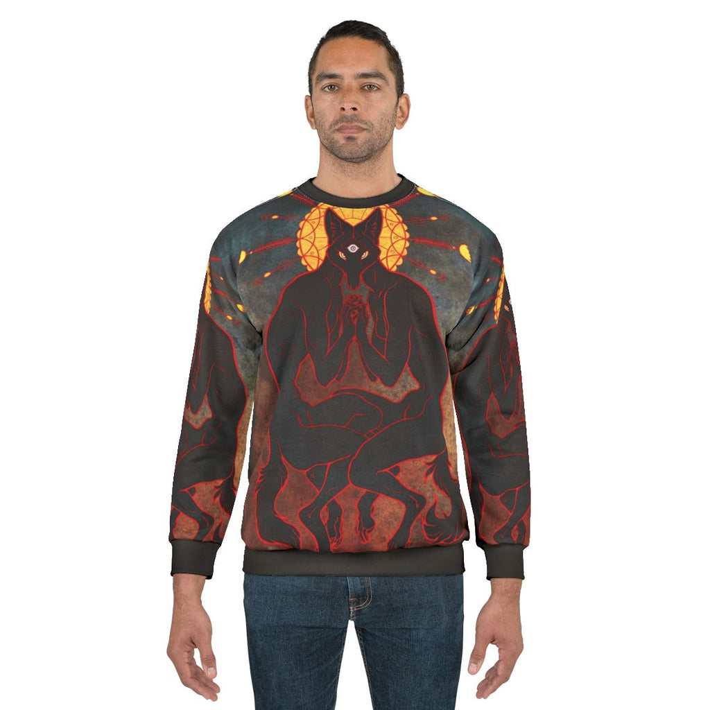 Shared consciousness spiritual sweatshirt with trippy anthropomorphic design