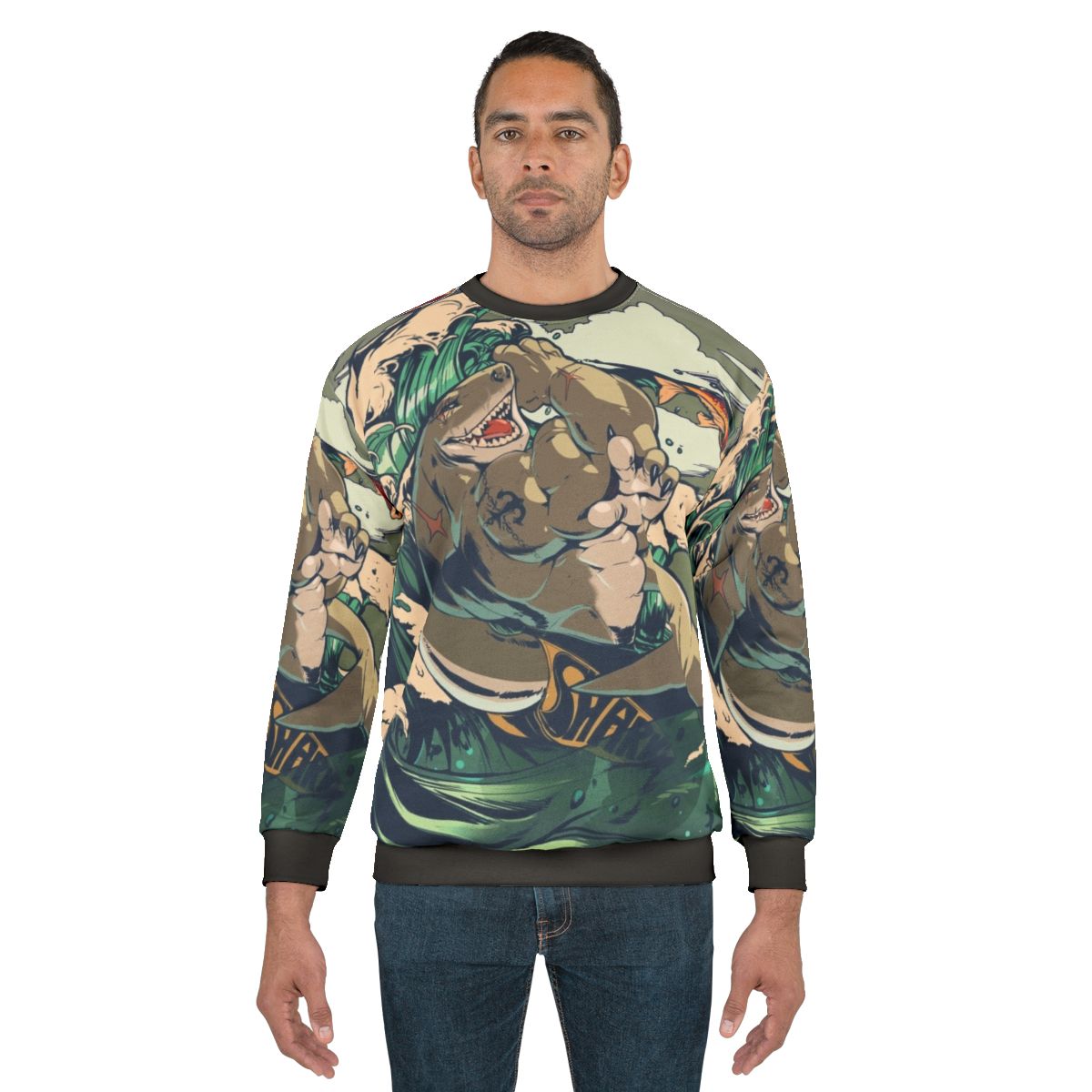 Sharkest shark anthropomorphic muscle sweatshirt
