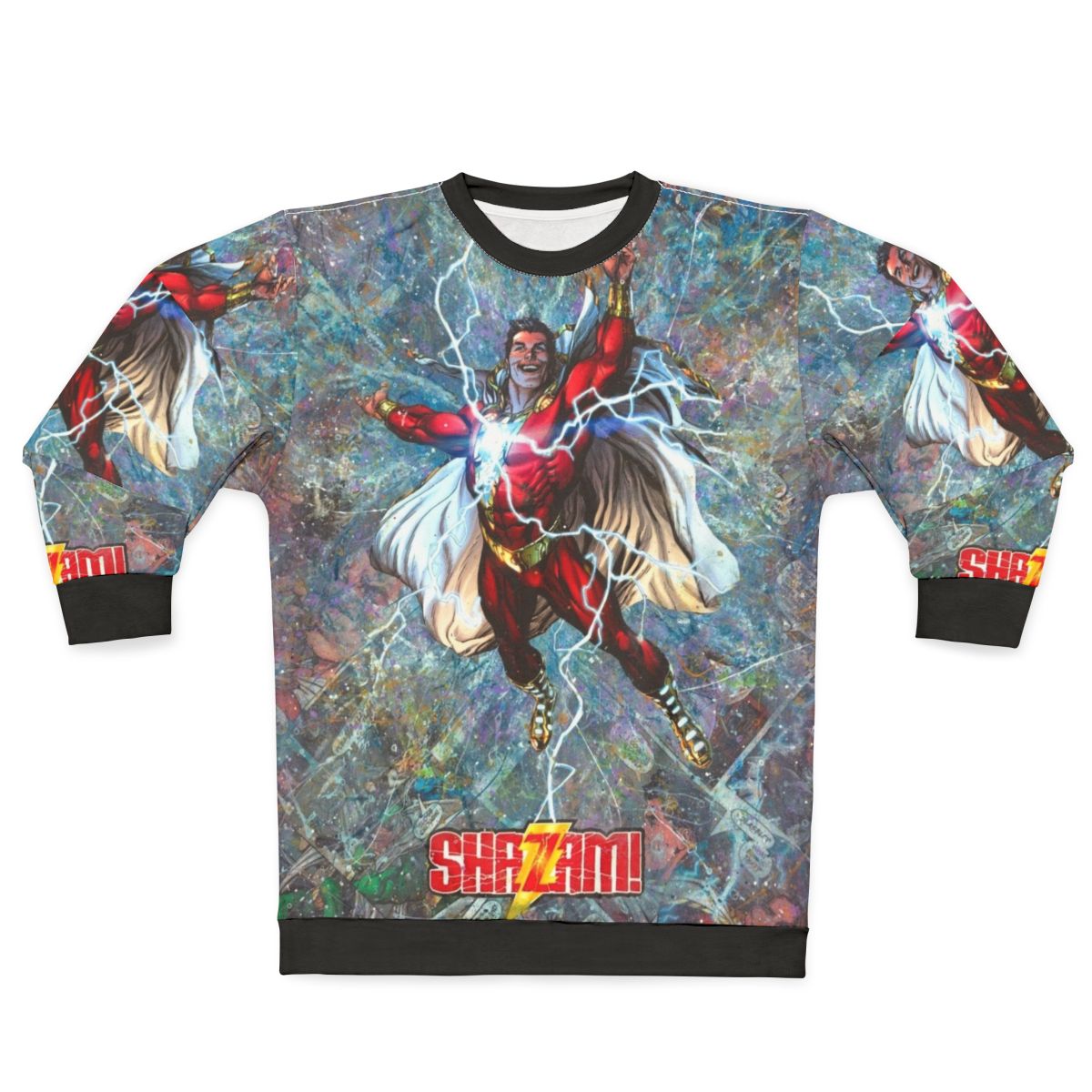 Shazam comic book collage graphic sweatshirt