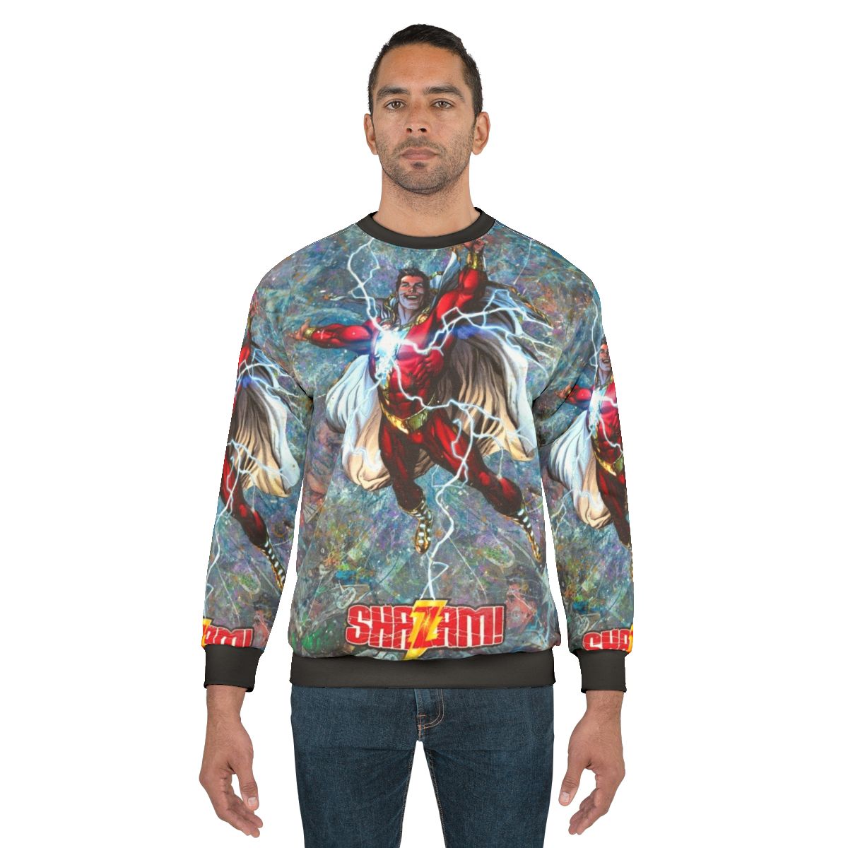 Shazam comic book collage graphic sweatshirt