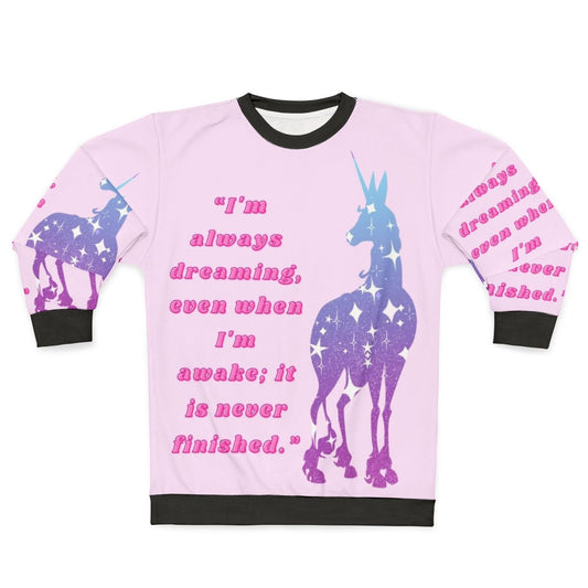 The Last Dreamer 3 Sweatshirt featuring a fantasy unicorn design with stars and 80s nostalgia