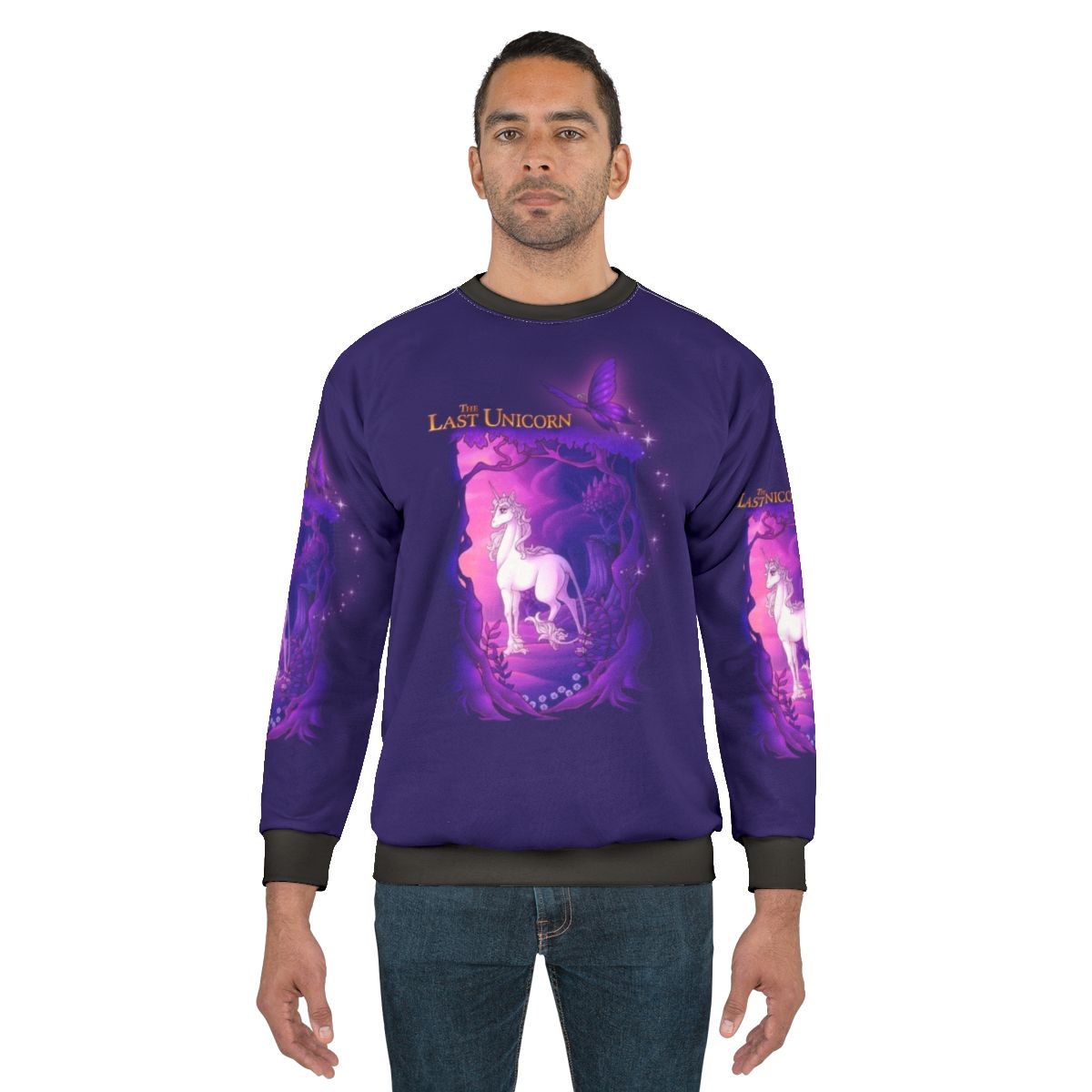 Enchanted lilac forest sweatshirt with mythical unicorn design