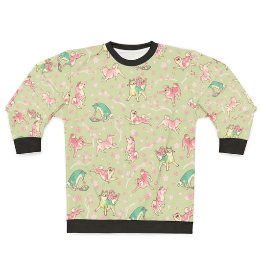 Shibakura Matchinu Matcha Sweatshirt with Shiba Inu Dog and Sakura Flower Pattern