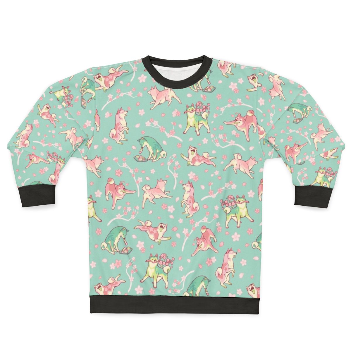 Shibakura Matchinu mint green sweatshirt with floral and dog pattern