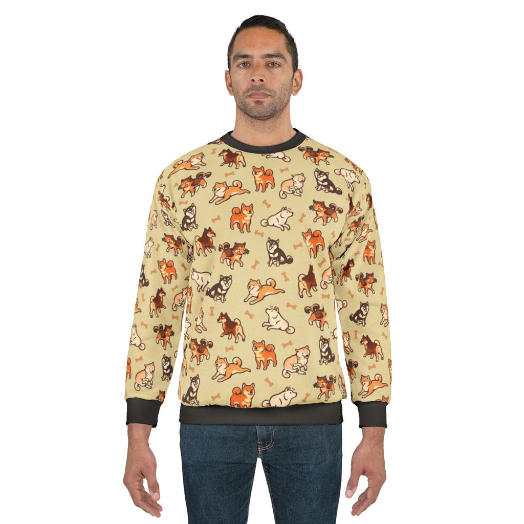 Shiba Inu Cream Sweatshirt with Cute Dog Pattern Design