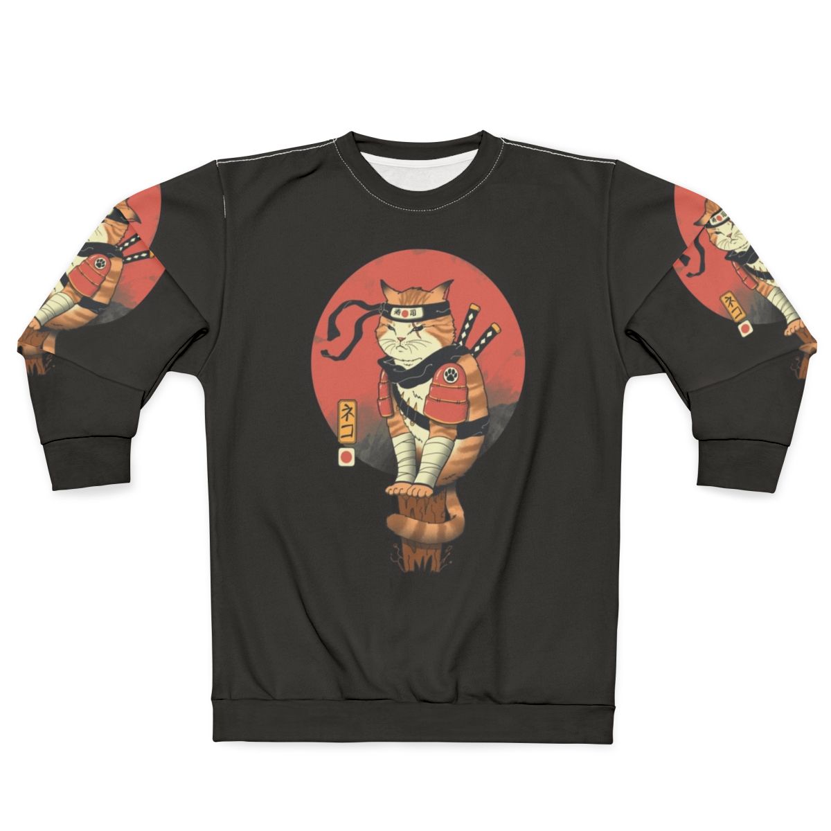 Shinobi cat sweatshirt featuring Japanese art and traditional design