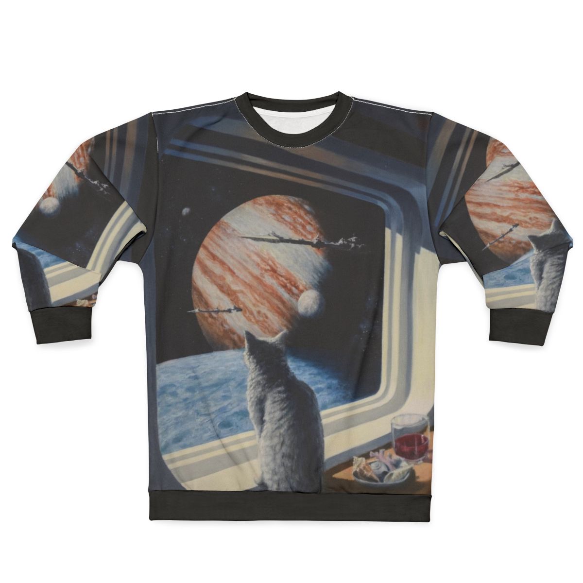 Captivating space cat sweatshirt featuring Keith Spangle's science fiction art
