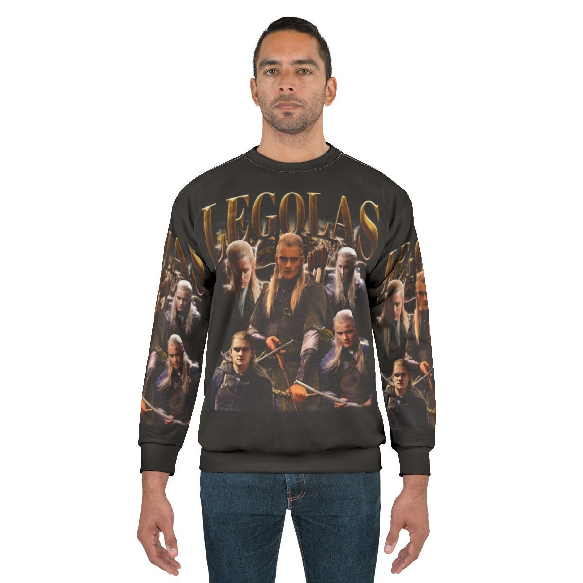 Retro Legolas sweatshirt featuring Orlando Bloom's iconic character from Lord of the Rings