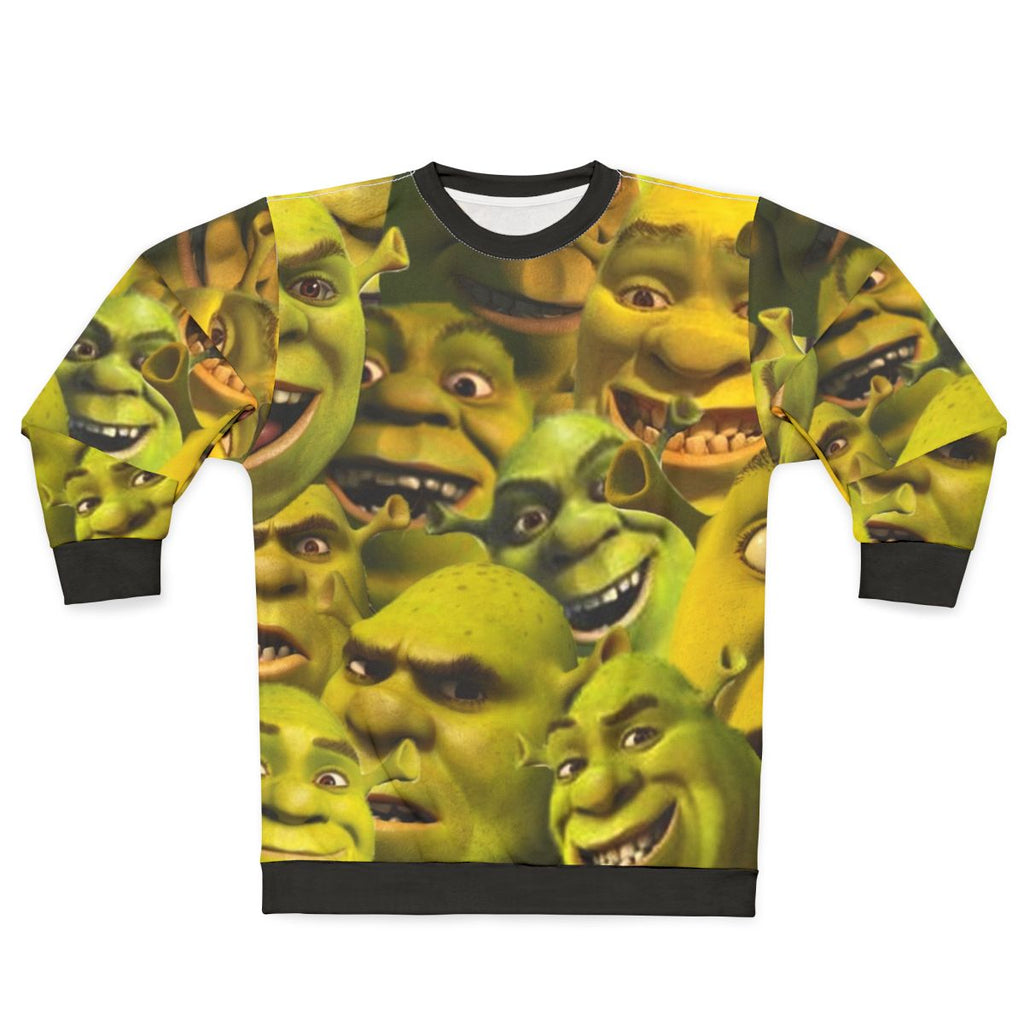 Shrek themed sweatshirt with Shrek, Donkey, and other characters