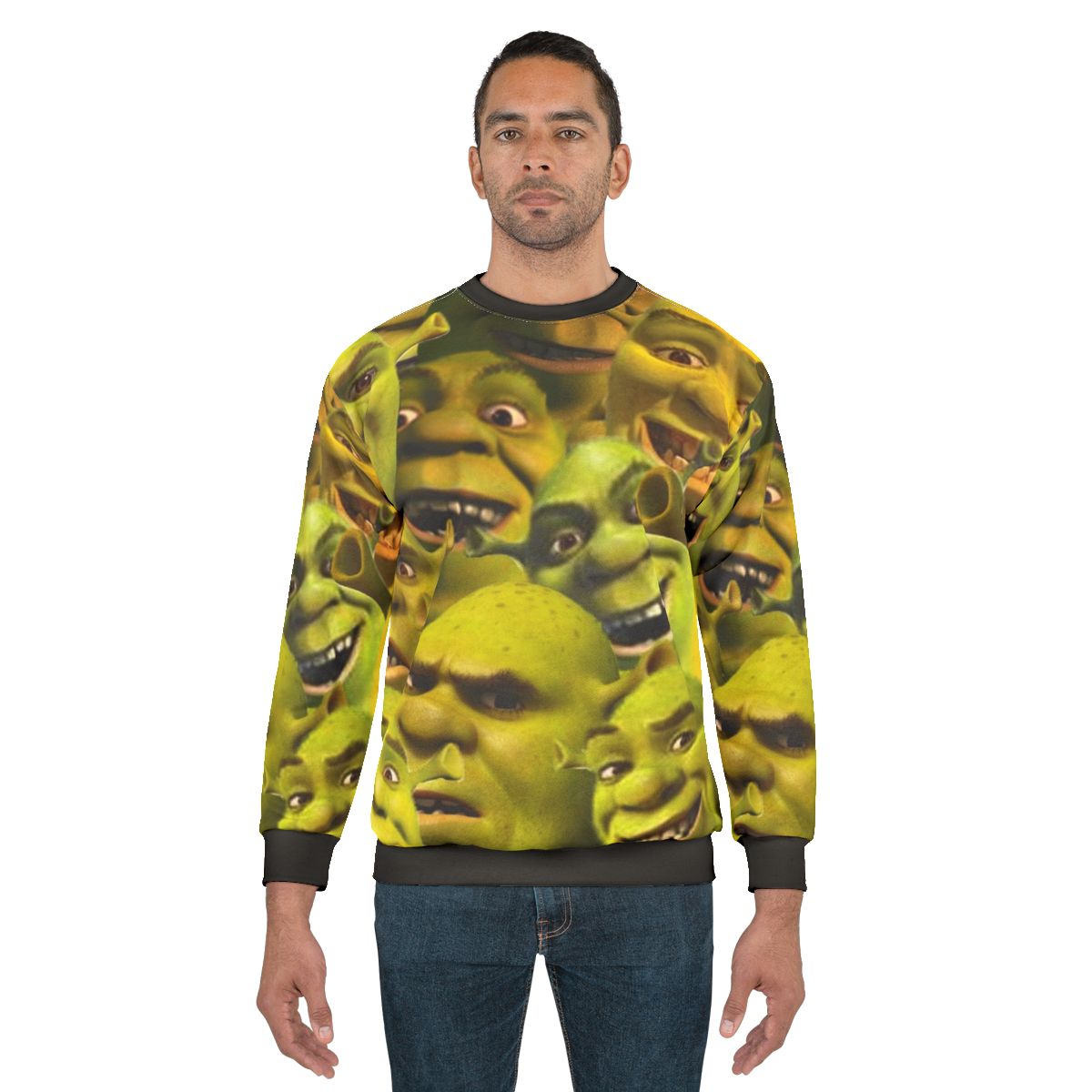 Shrek themed sweatshirt with Shrek, Donkey, and other characters