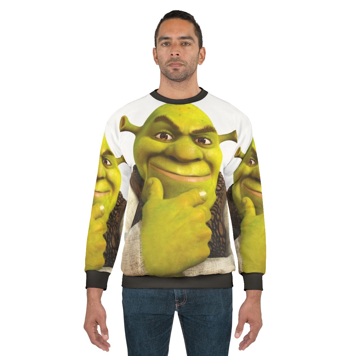 Shrek themed sweatshirt featuring the beloved ogre character