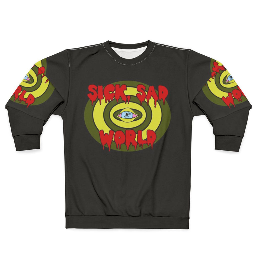 Retro 90s "Sick Sad World" grunge-style sweatshirt with eye and television graphics