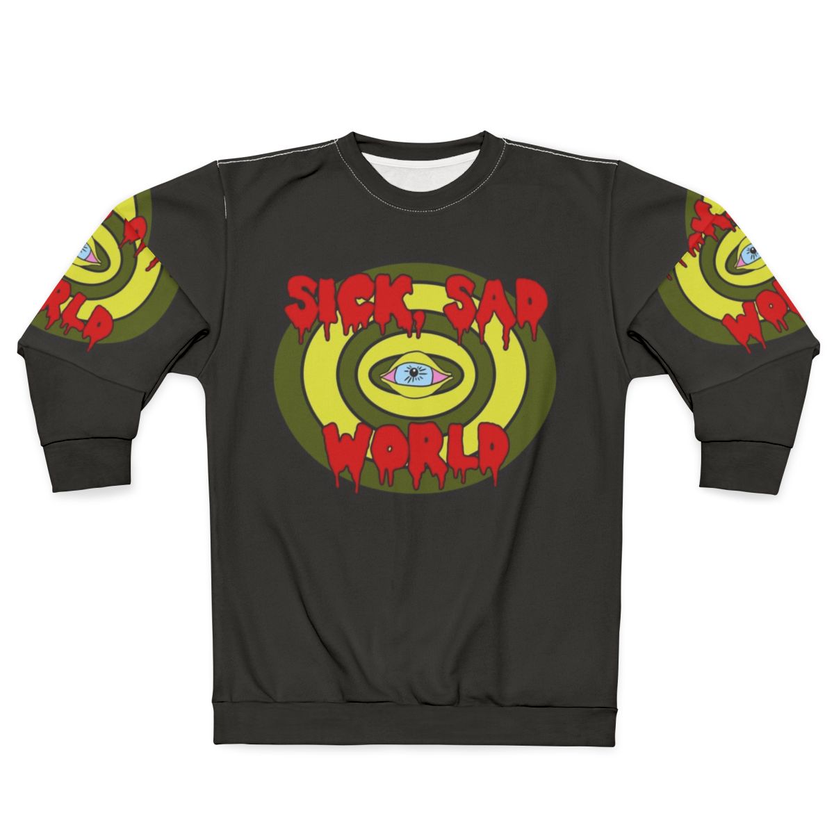 Retro 90s "Sick Sad World" grunge-style sweatshirt with eye and television graphics