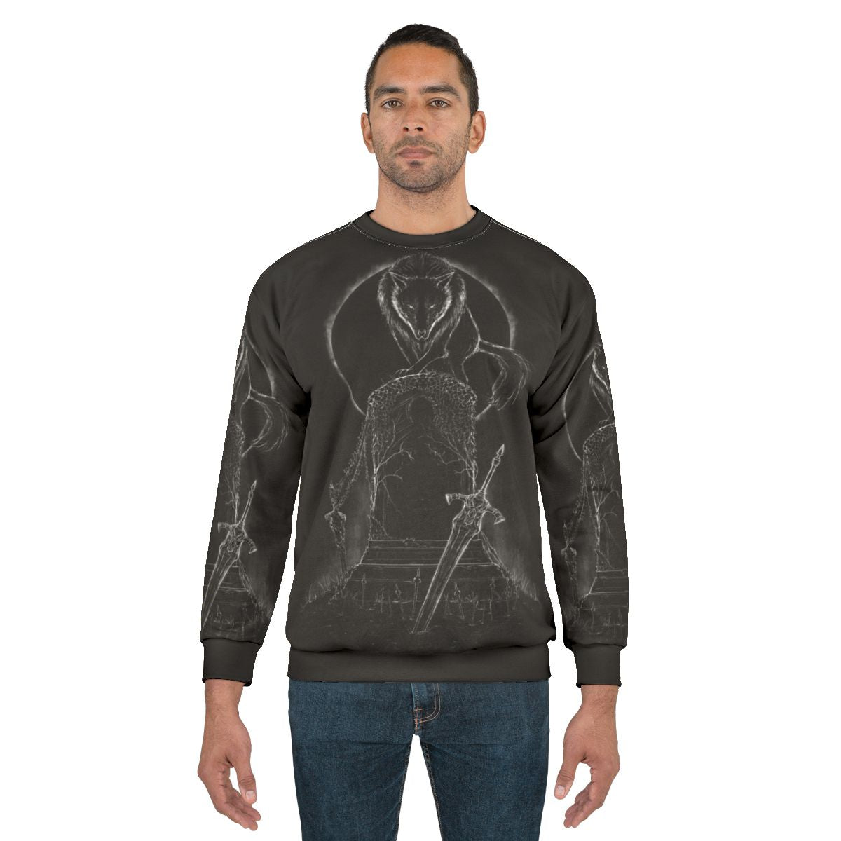 Gray wolf sweatshirt with Nordic mythology design
