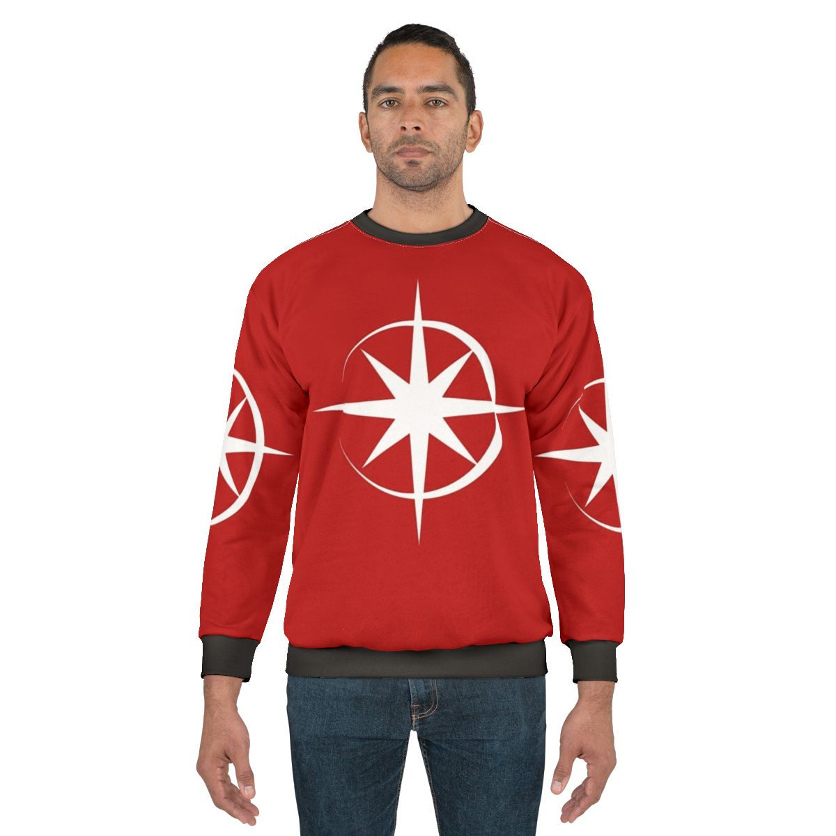 Cosmic star sweatshirt with superhero symbol
