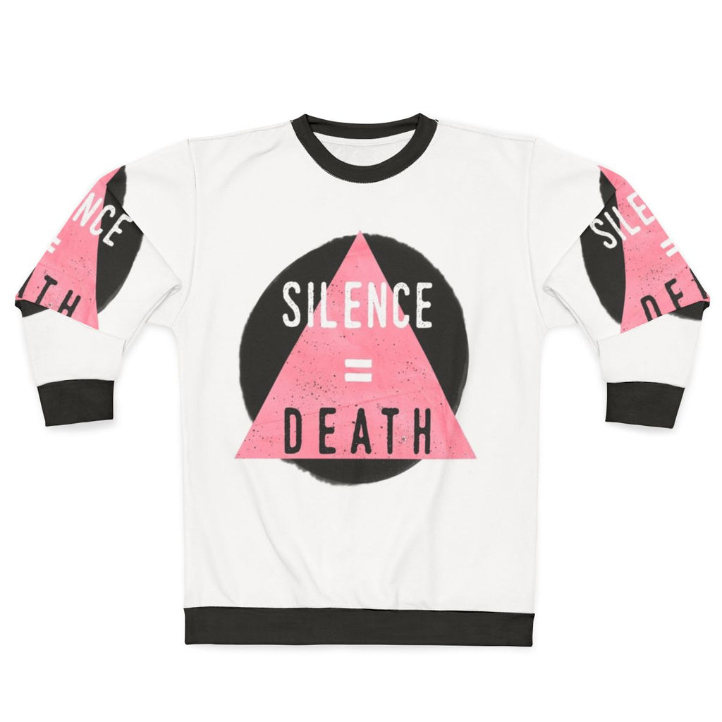 LGBTQ+ Pride Sweatshirt with "Silence Death" Graphic
