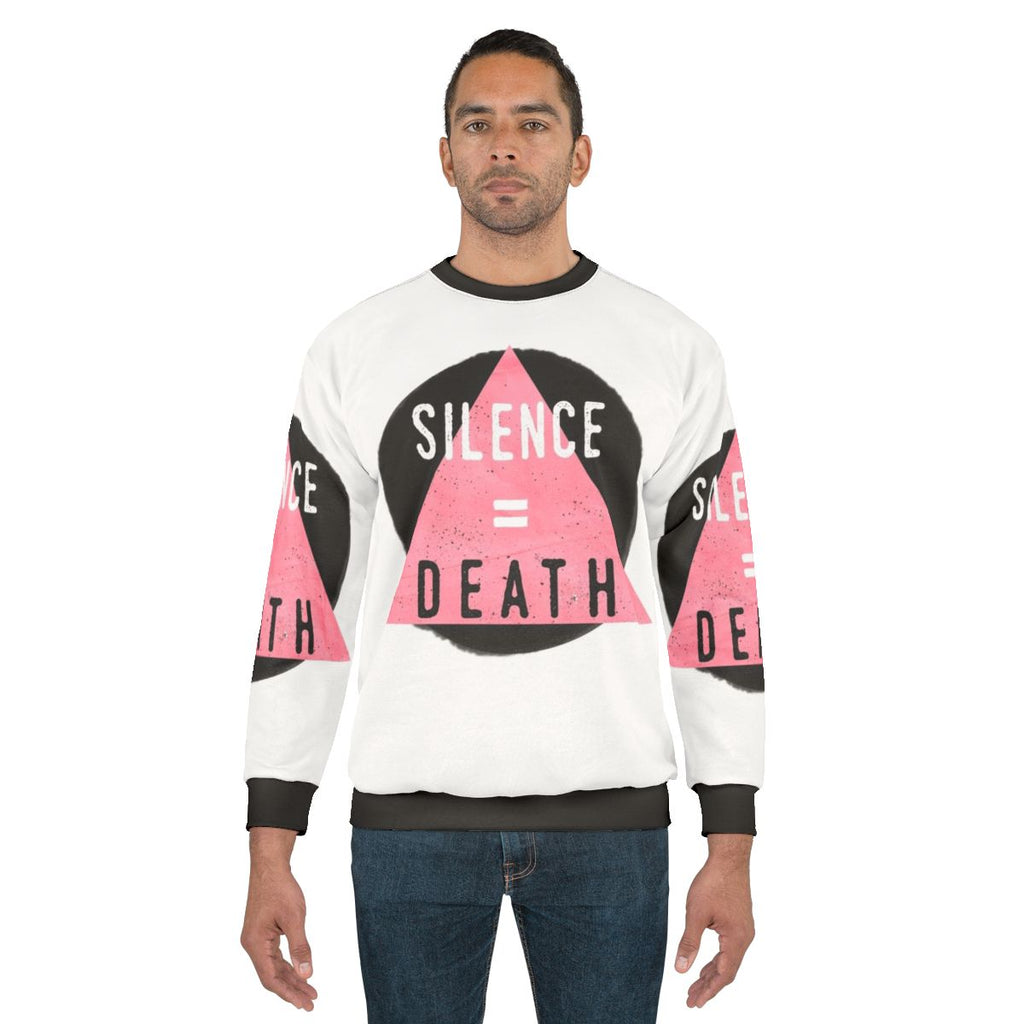 LGBTQ+ Pride Sweatshirt with "Silence Death" Graphic
