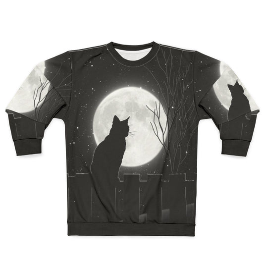Silent night cat looking at the full moon on a sweatshirt
