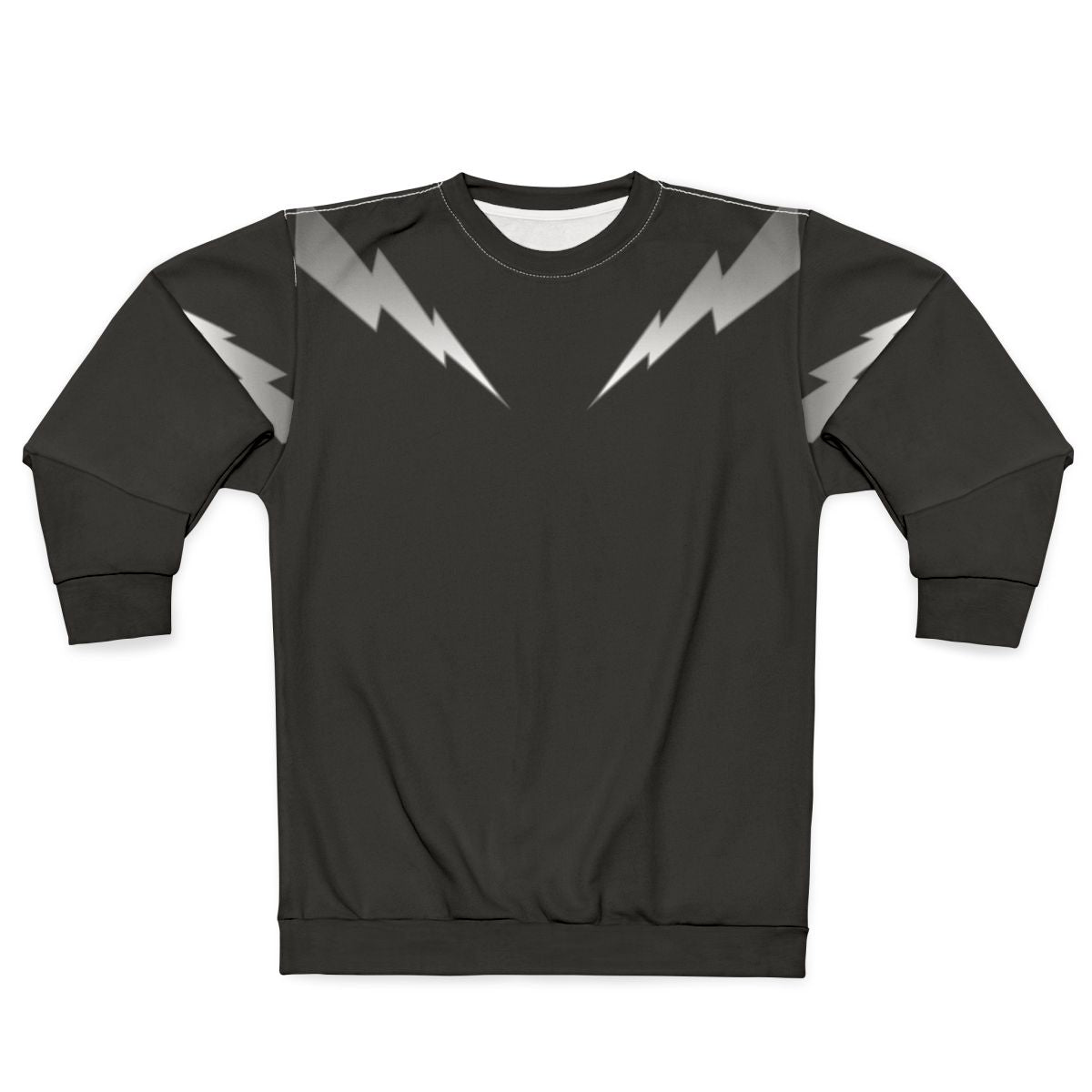 Metallic silver sweatshirt with lightning bolt zap design