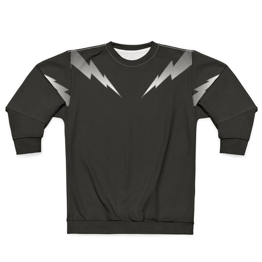 Metallic silver sweatshirt with lightning bolt zap design