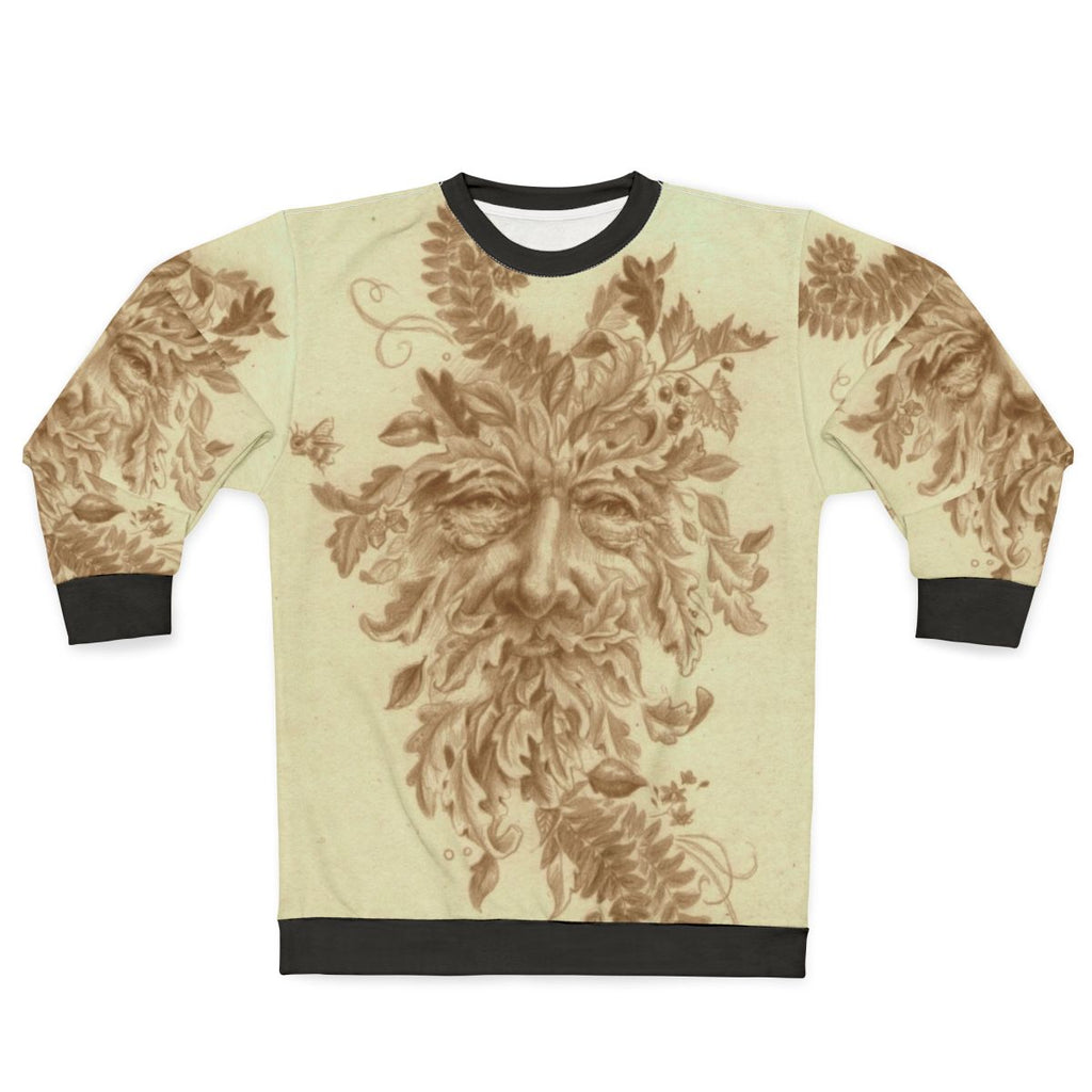 Greenman nature silverpoint drawing on sweatshirt