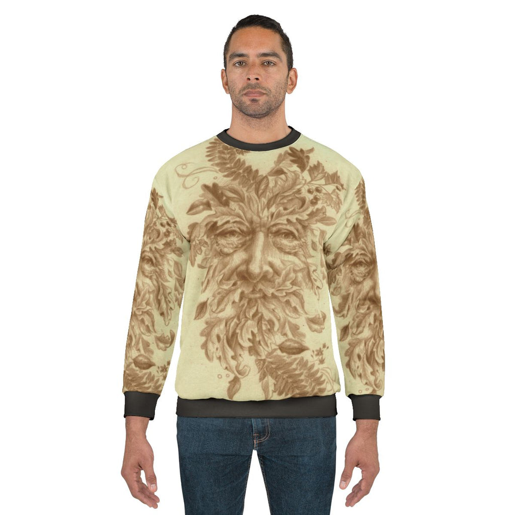 Greenman nature silverpoint drawing on sweatshirt