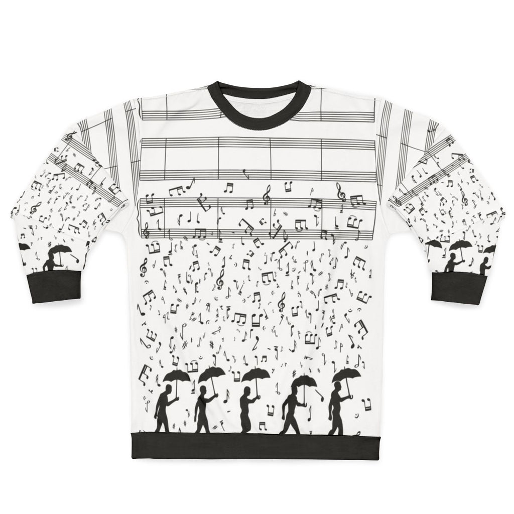 Singing in the rain sweatshirt with music notes and weather inspired design