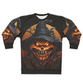 Sinister Halloween Pumpkin Sweatshirt with Demonic Pumpkin Design