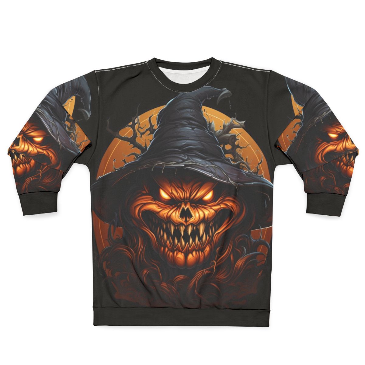 Sinister Halloween Pumpkin Sweatshirt with Demonic Pumpkin Design