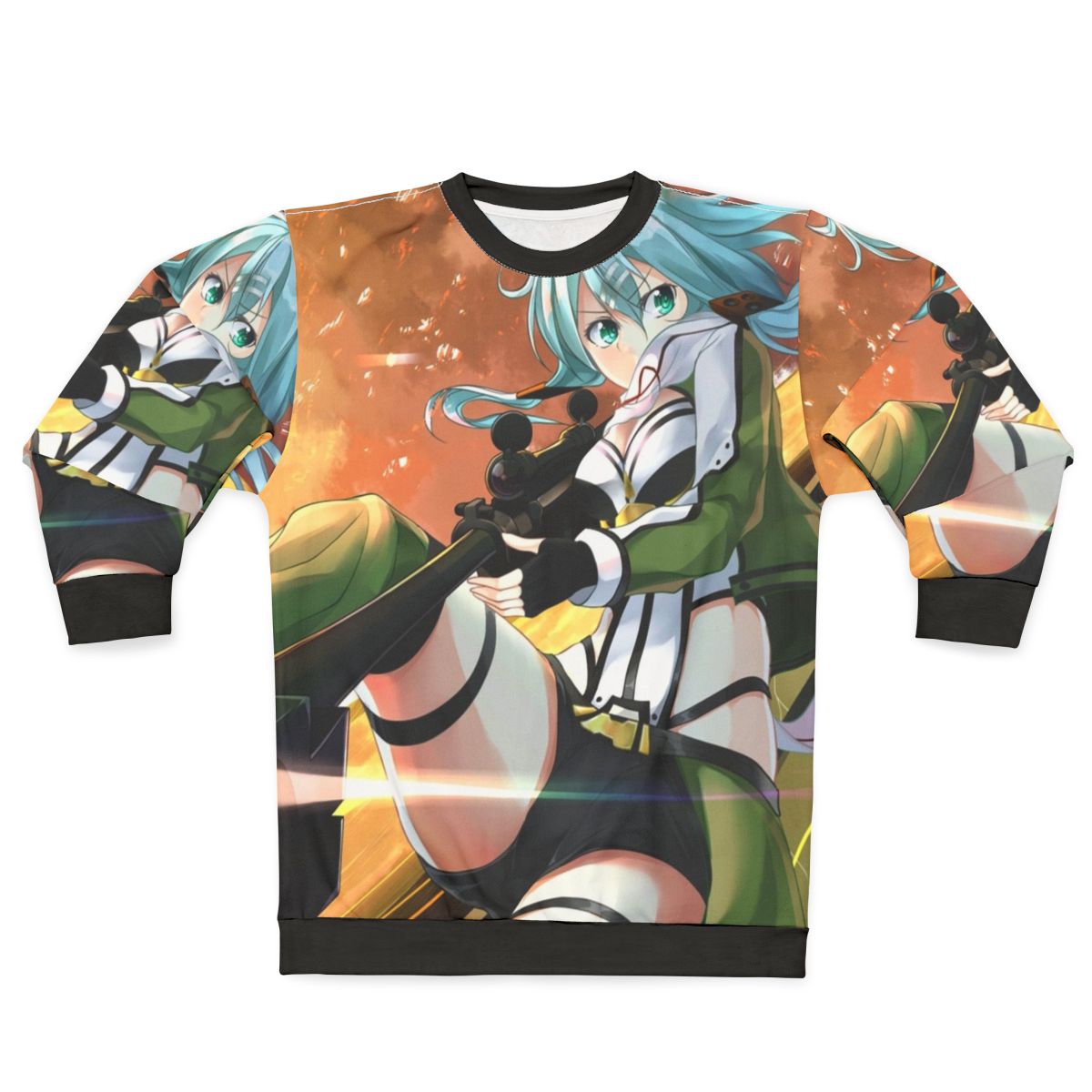 Sinon, the female anime character, wearing a military-style sweatshirt