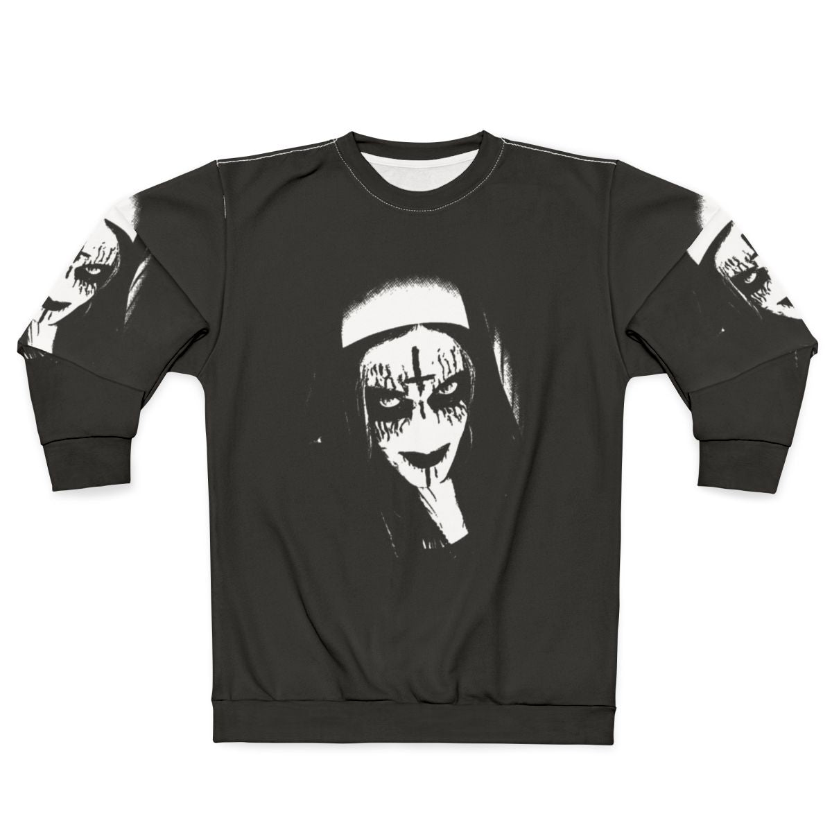 Satanic Sweatshirt with Corpse Paint and Nun Design