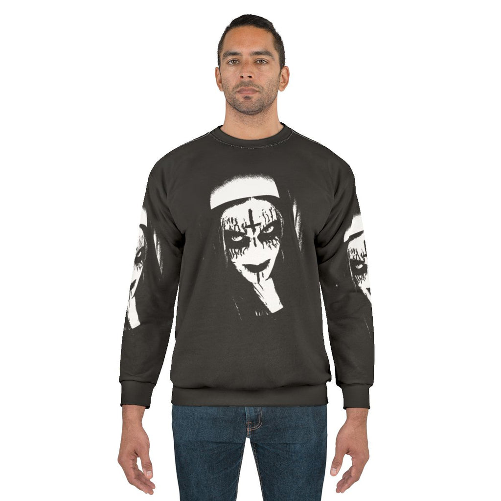 Satanic Sweatshirt with Corpse Paint and Nun Design
