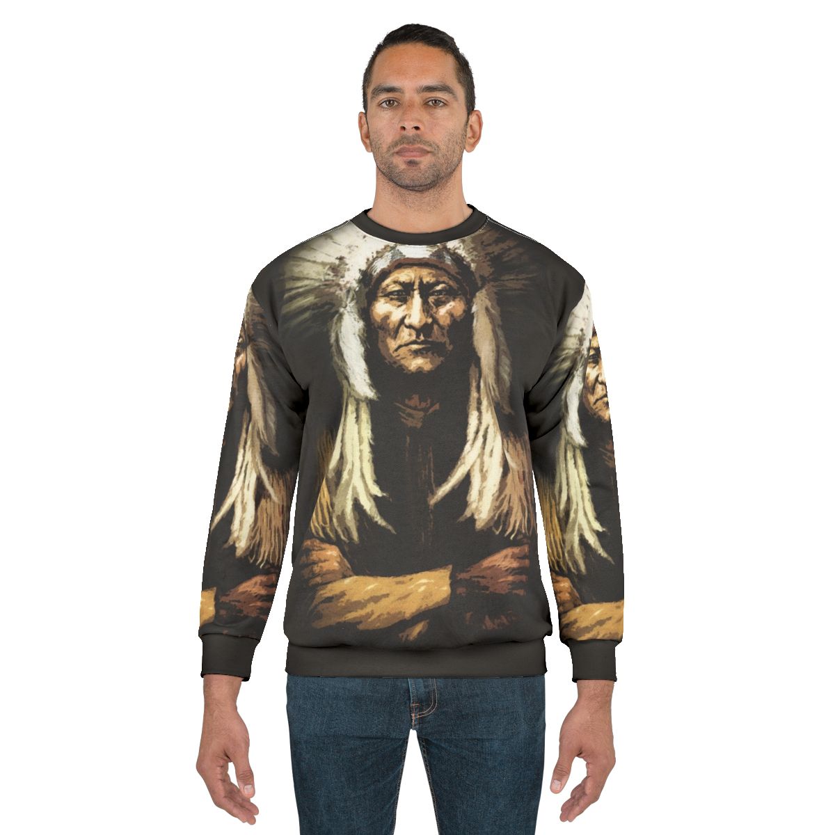 Sitting Bull Native American Tribal Design Sweatshirt