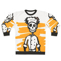 Skeleton chef design on a cozy sweatshirt for culinary professionals